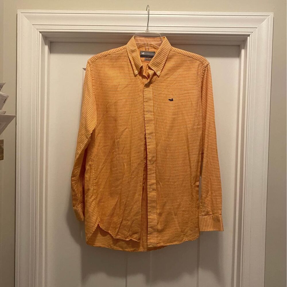 Men's Southern Marsh Orange Checked Flannel Button Down Shirt Size Medium Preppy